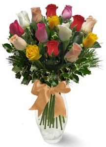 15 adet vazoda renkli gül  Mersin çiçek yolla , çiçek gönder , çiçekçi  