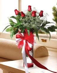 Camda 5 kırmızı gül tanzimi  Mersin çiçek online çiçek siparişi 